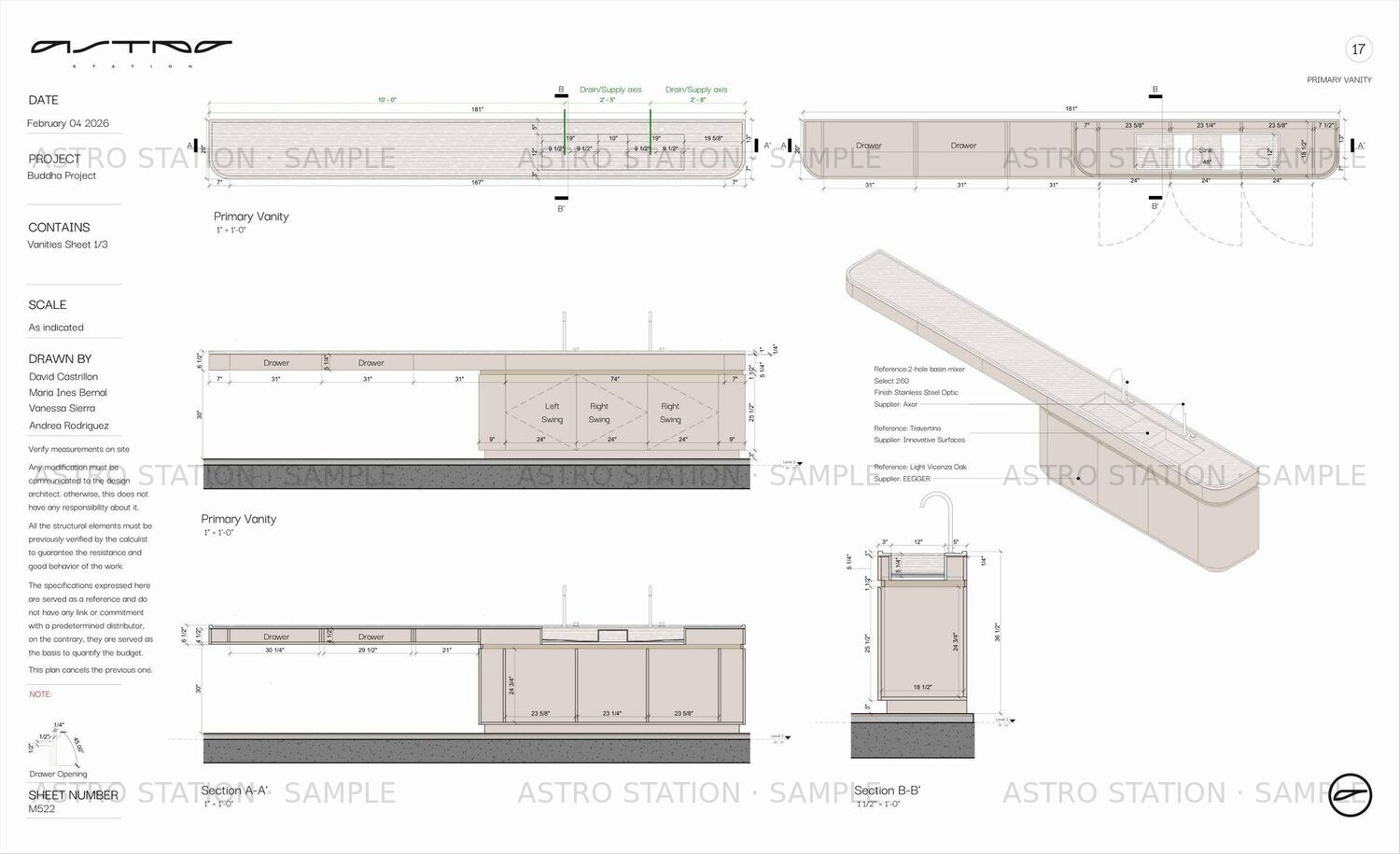 Sample package — material and vendor specifications