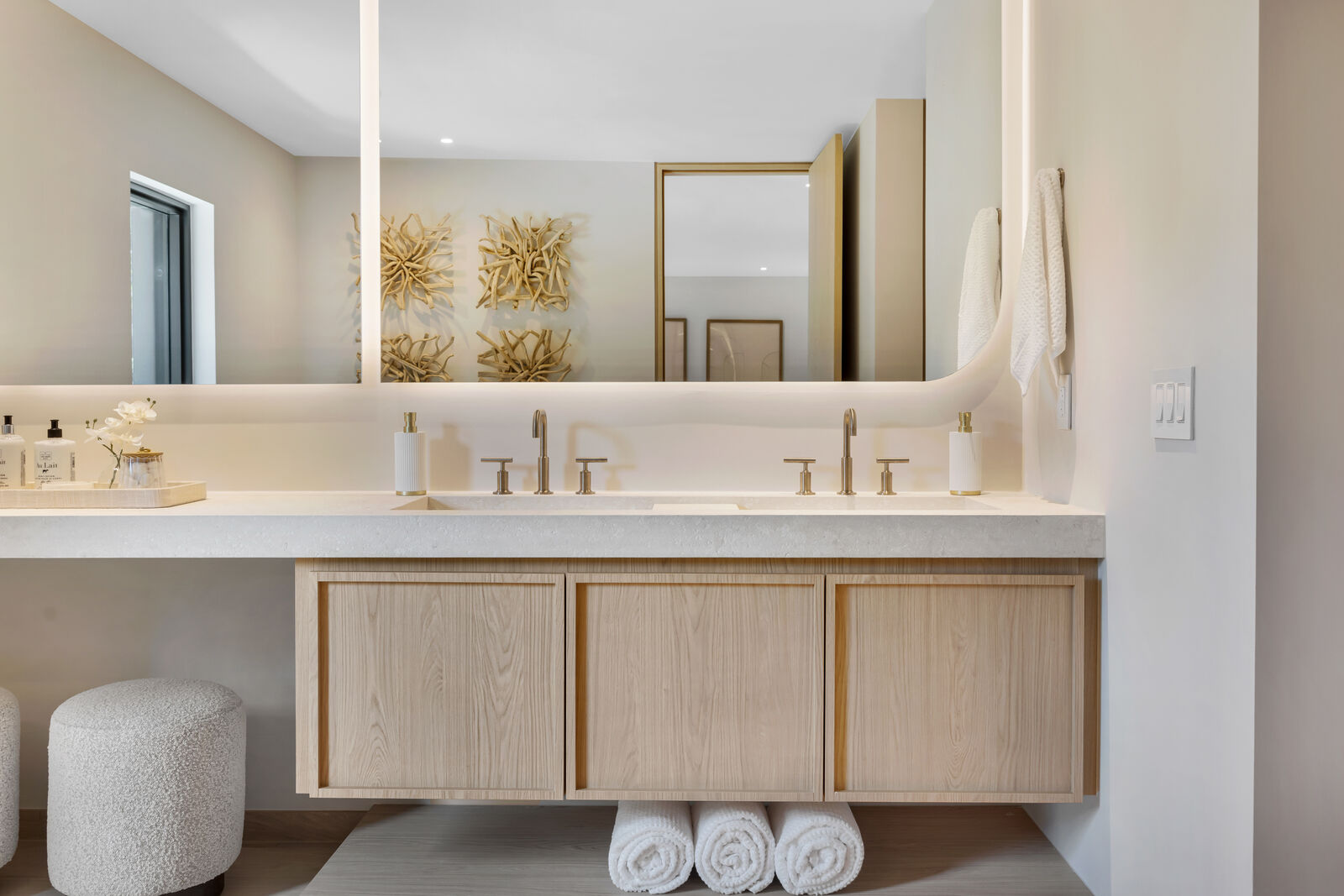 Dragon Millwork — installed double vanity, 72 House